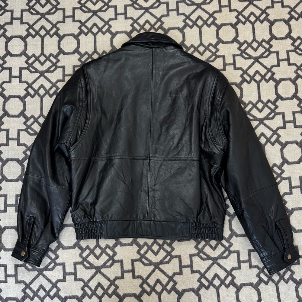 London Fog Black Genuine Leather Bomber Jacket Sz S - Picture 4 of 15